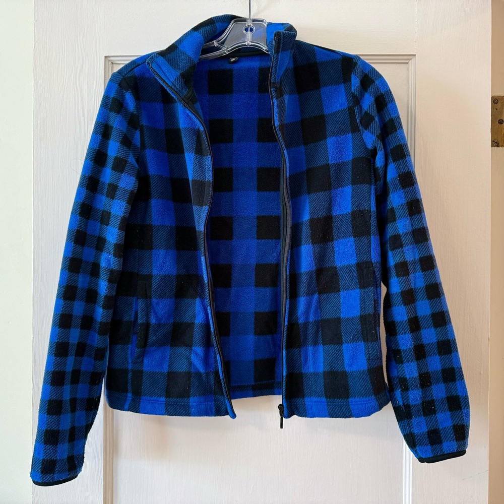 UNIQLO | blue/black plaid fleece jacket full zip size S